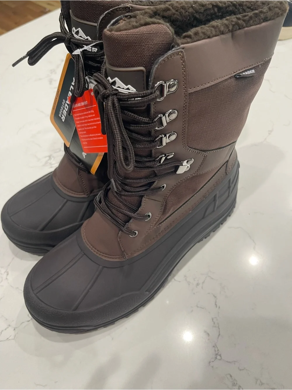Men's Insulated Brown Lace-Up Waterproof Snow Boots
